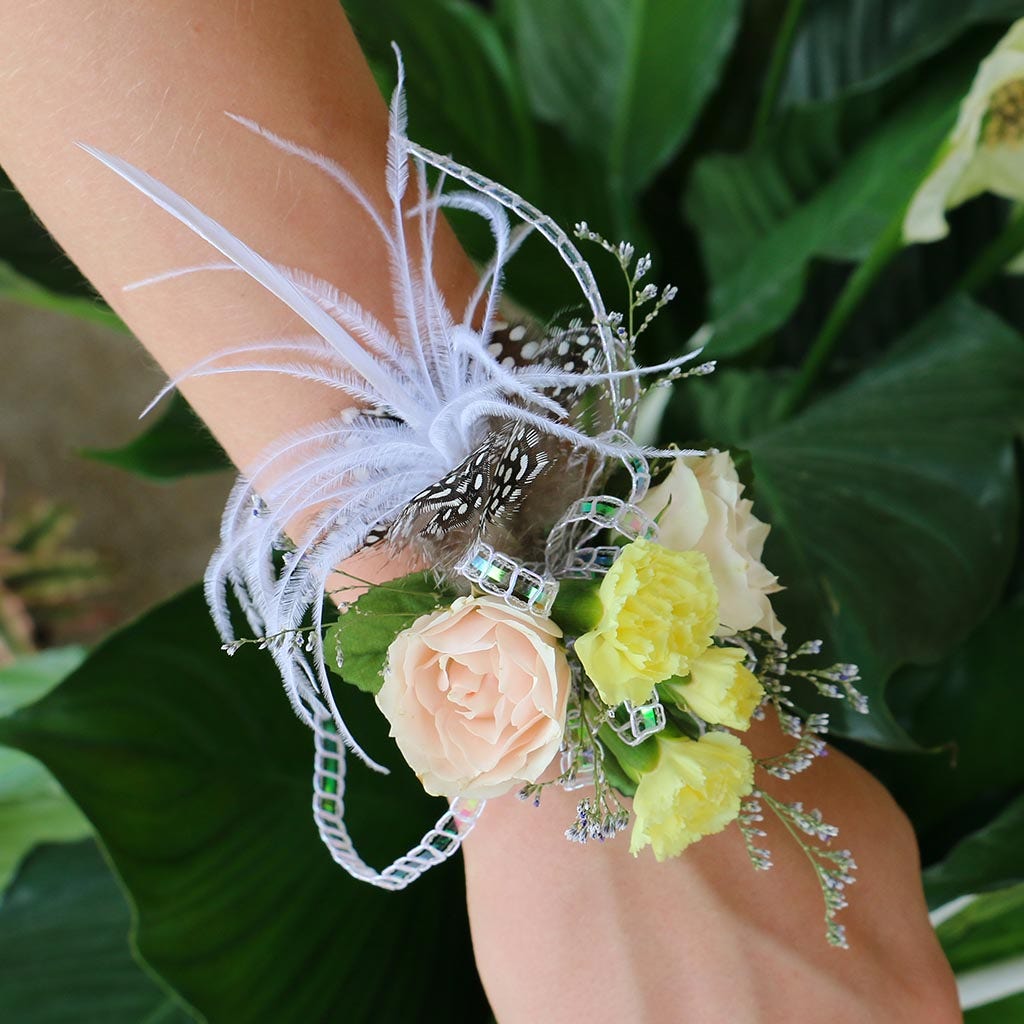 Feather Floral Pick w/Ostrich - Guinea -Biot - White/Natural