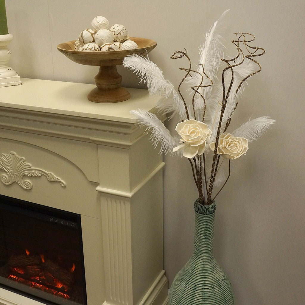 Feather Ostrich Spray on Stem White