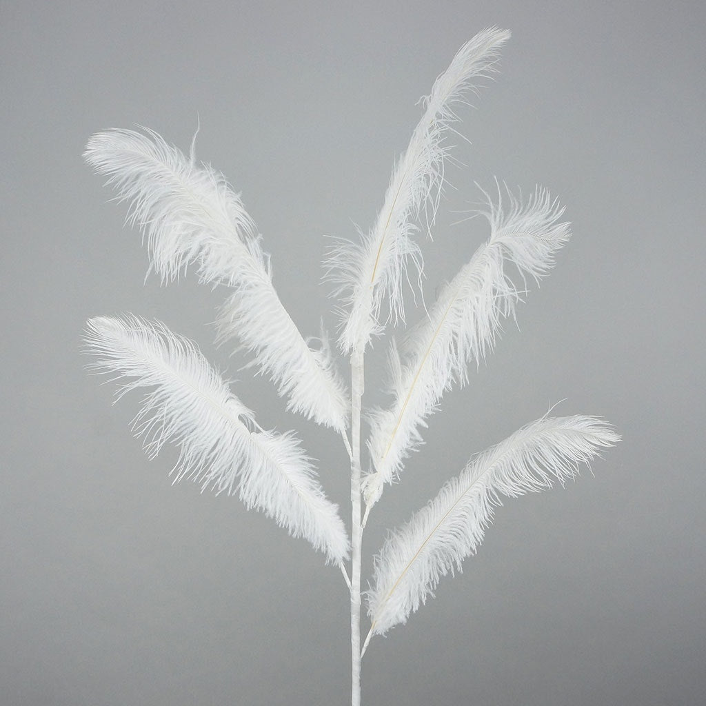 Feather Ostrich Spray on Stem White