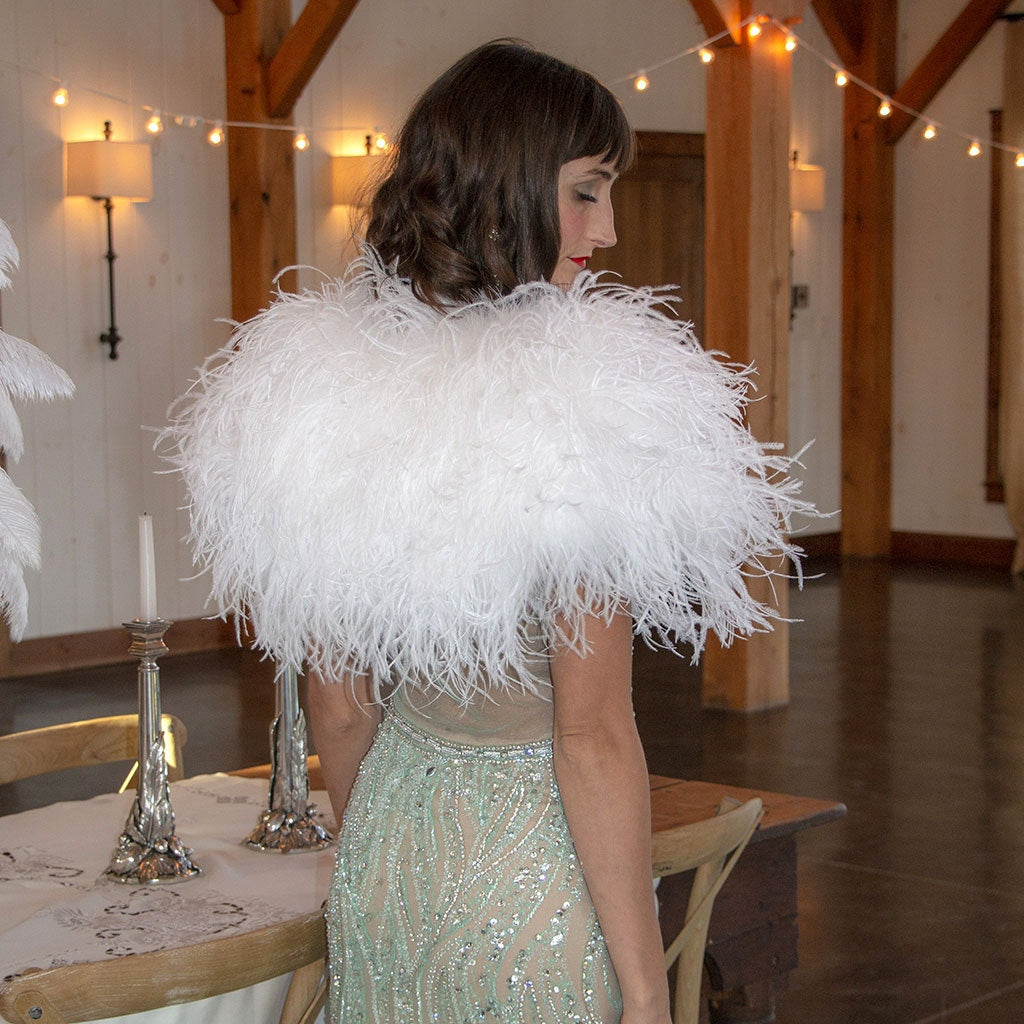 Medium Ostrich Feather Bolero Shoulder Wrap / Coat White