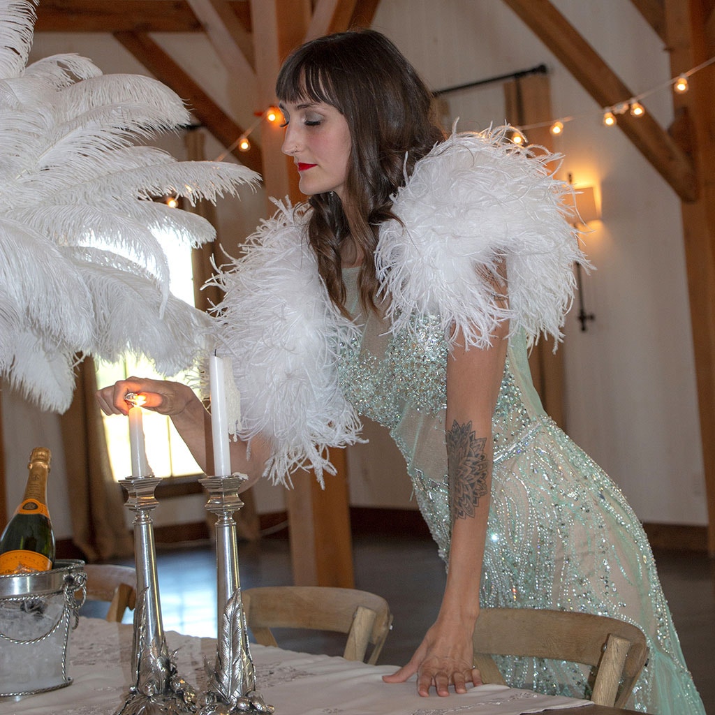 Large Ostrich Feather Bolero Shoulder Wrap / Coat White