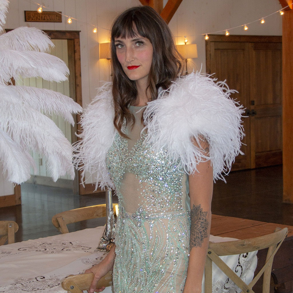 Large Ostrich Feather Bolero Shoulder Wrap / Coat White