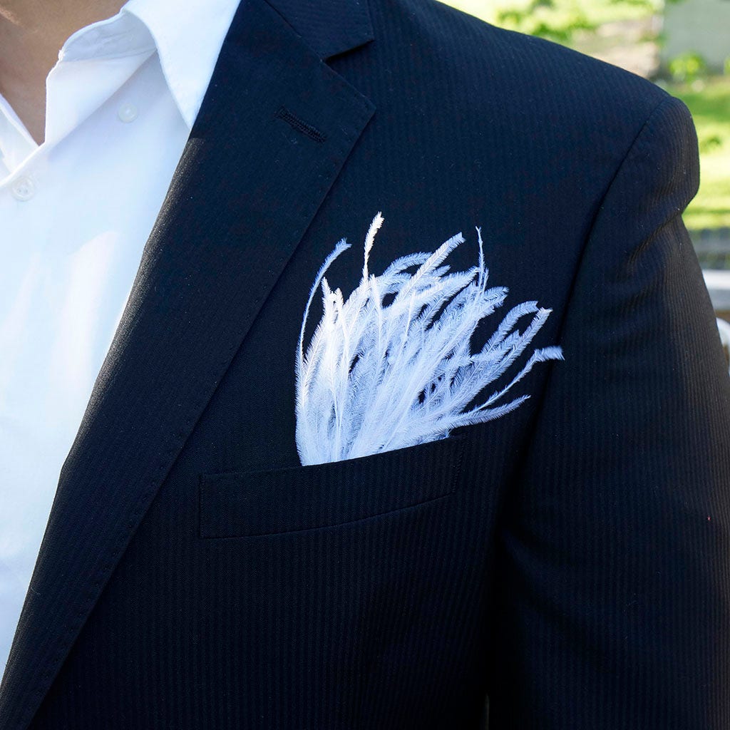 Feather Floral Pick w/Ostrich-Pearls - White