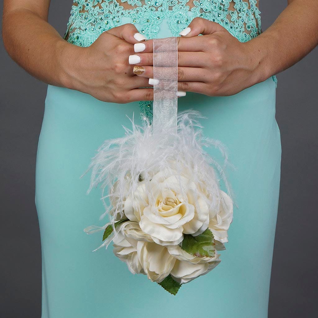 Feather Floral Pick w/Ostrich-Pearls - White