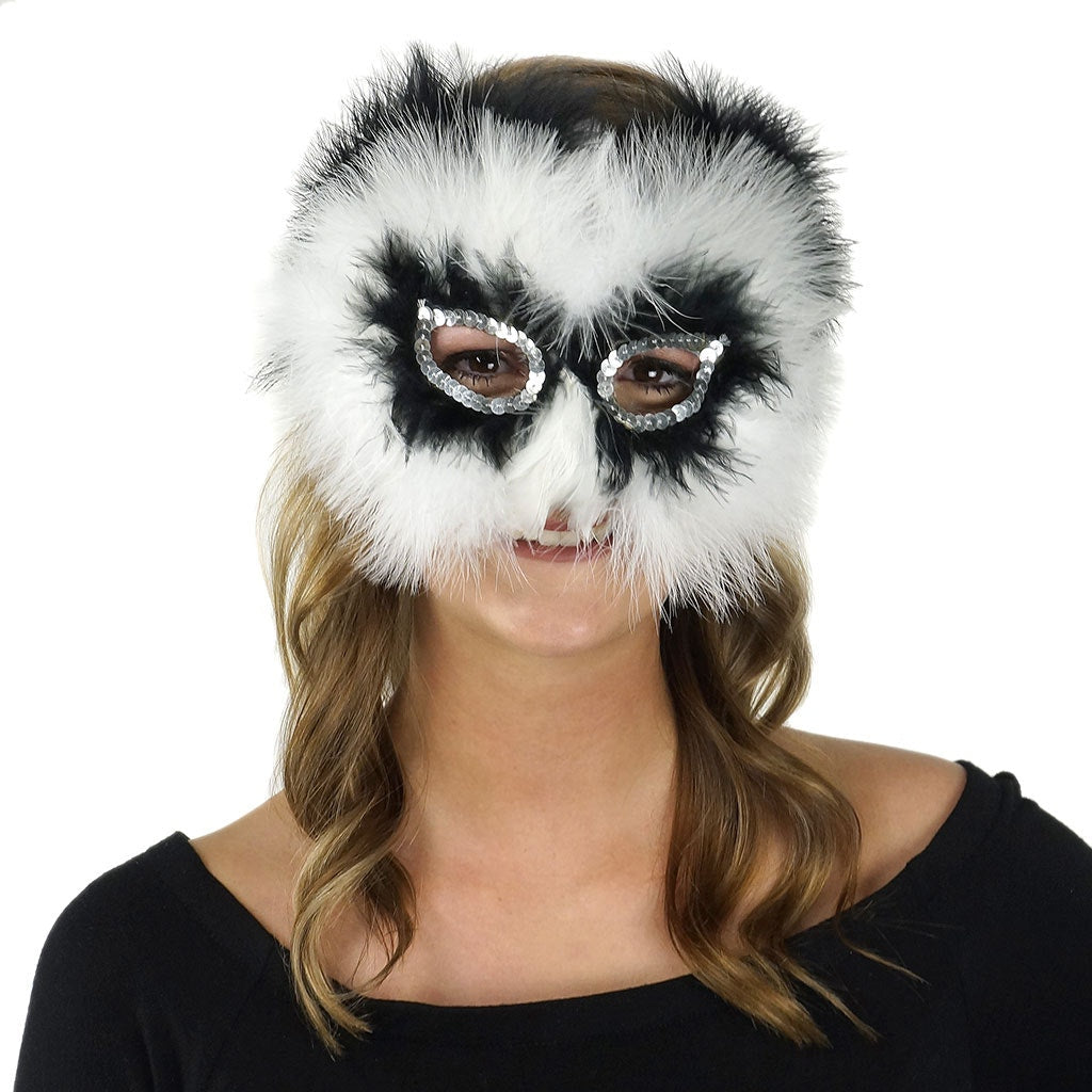 Black and White Feather Panda Mask