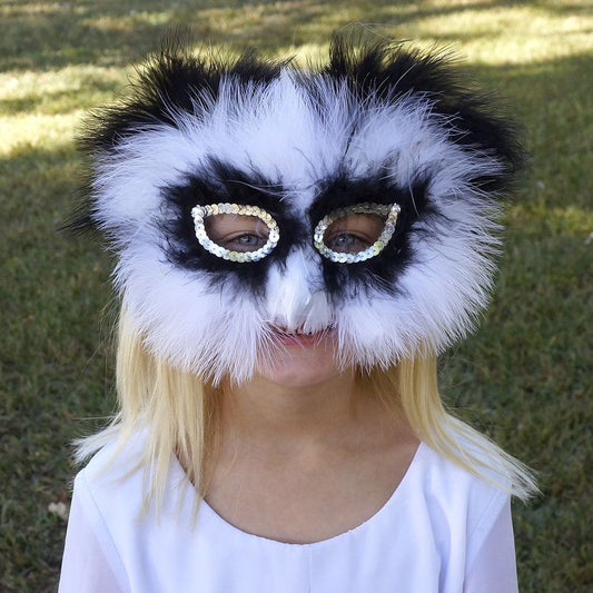 Black and White Feather Panda Mask