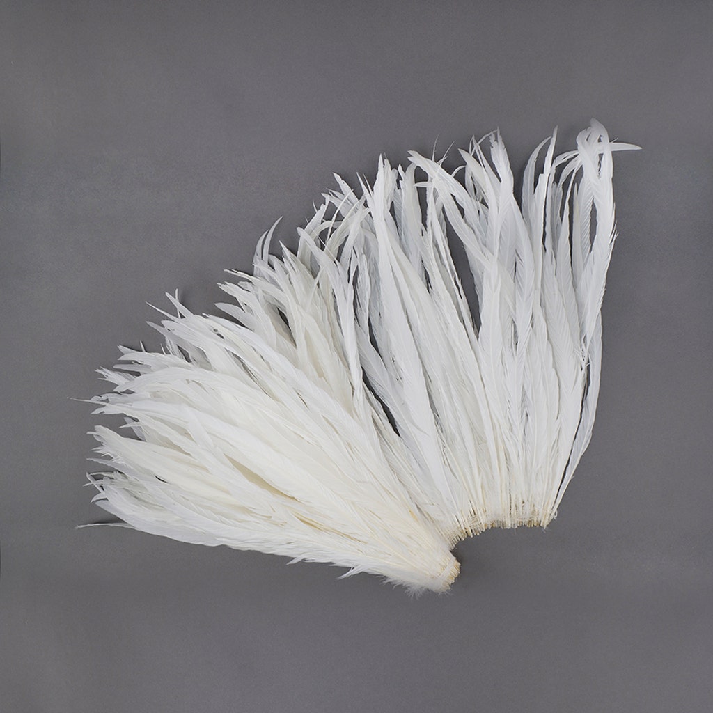Rooster Coque Tails Feathers Bleached White 15-18" [1/4 LB Bulk]