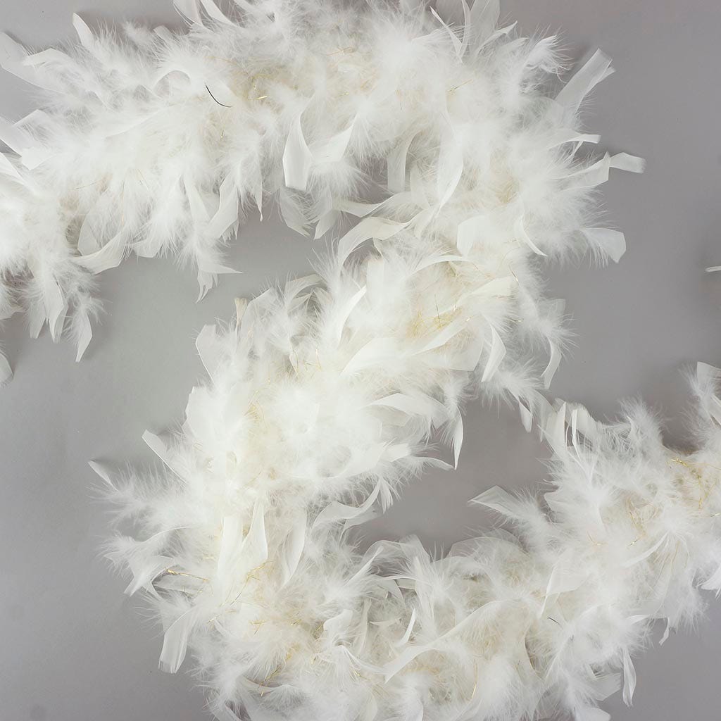 Chandelle Feather Boa - Lightweight - White with Gold Lurex