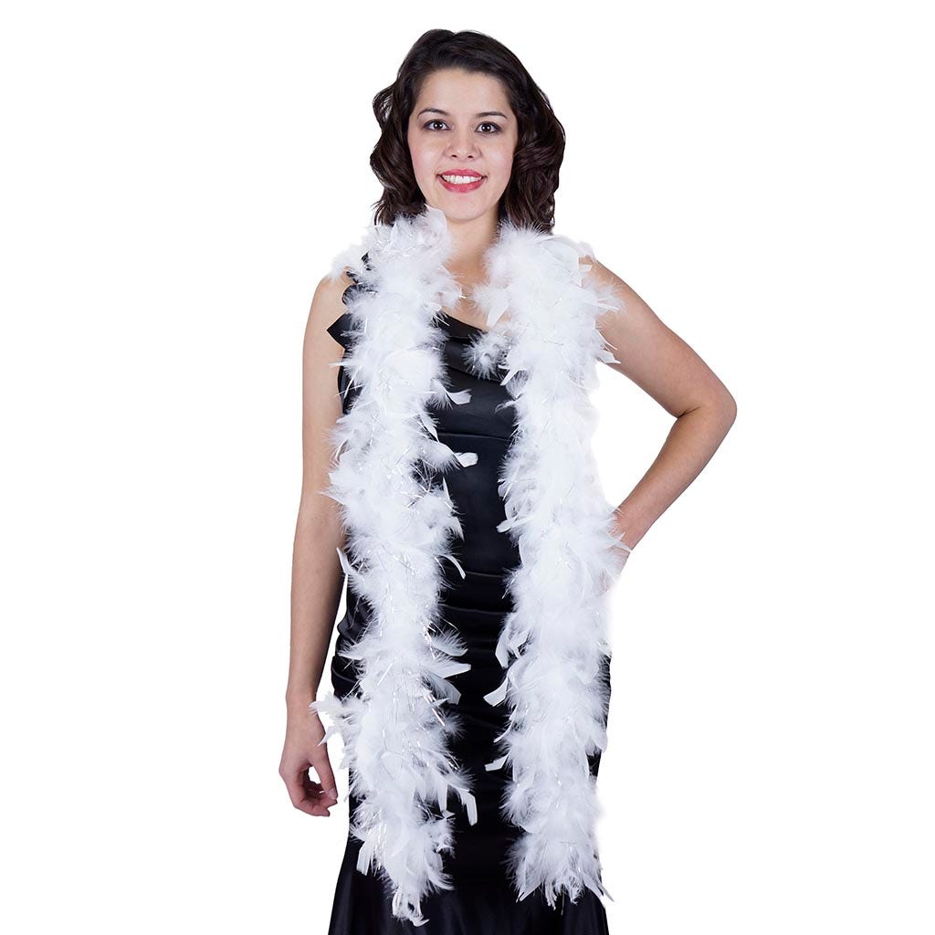 Chandelle Feather Boa - Lightweight  - White with Silver Lurex