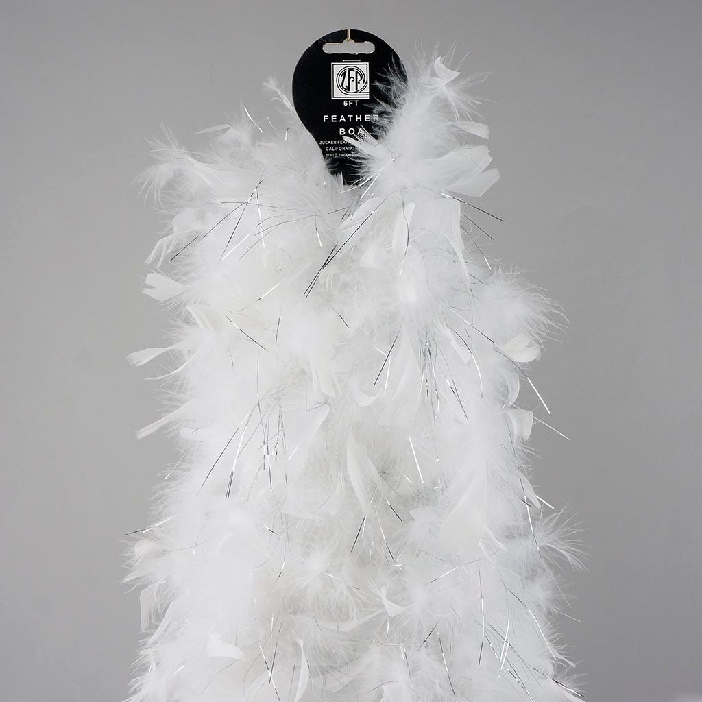 Chandelle Feather Boa - Medium Weight - White/Silver Lurex