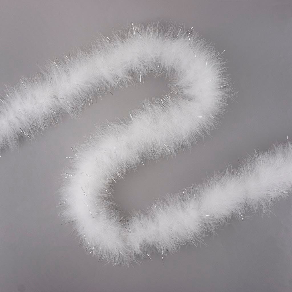 Full Marabou Feather Boa with Lurex - White/Silver Lurex