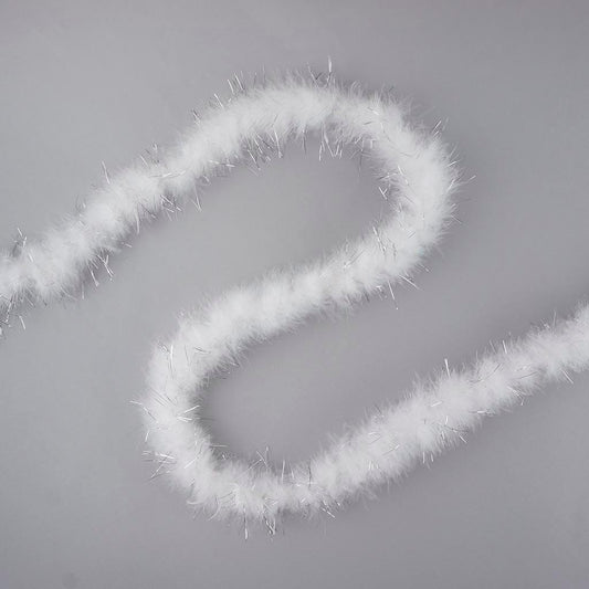 Thin Marabou Feather Boa with Lurex - White/Silver Lurex