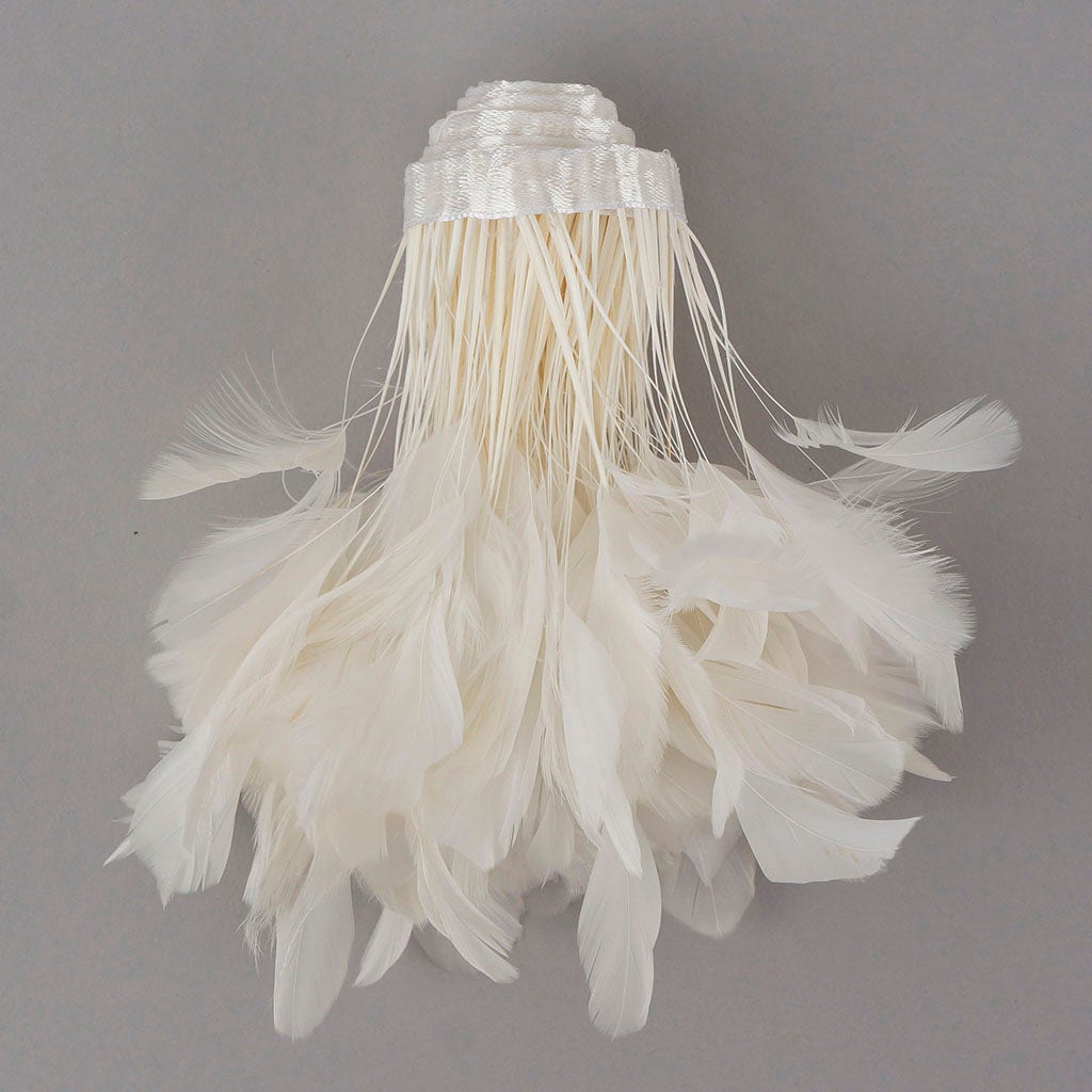 Stripped White-Dyed Coque Fringe - White