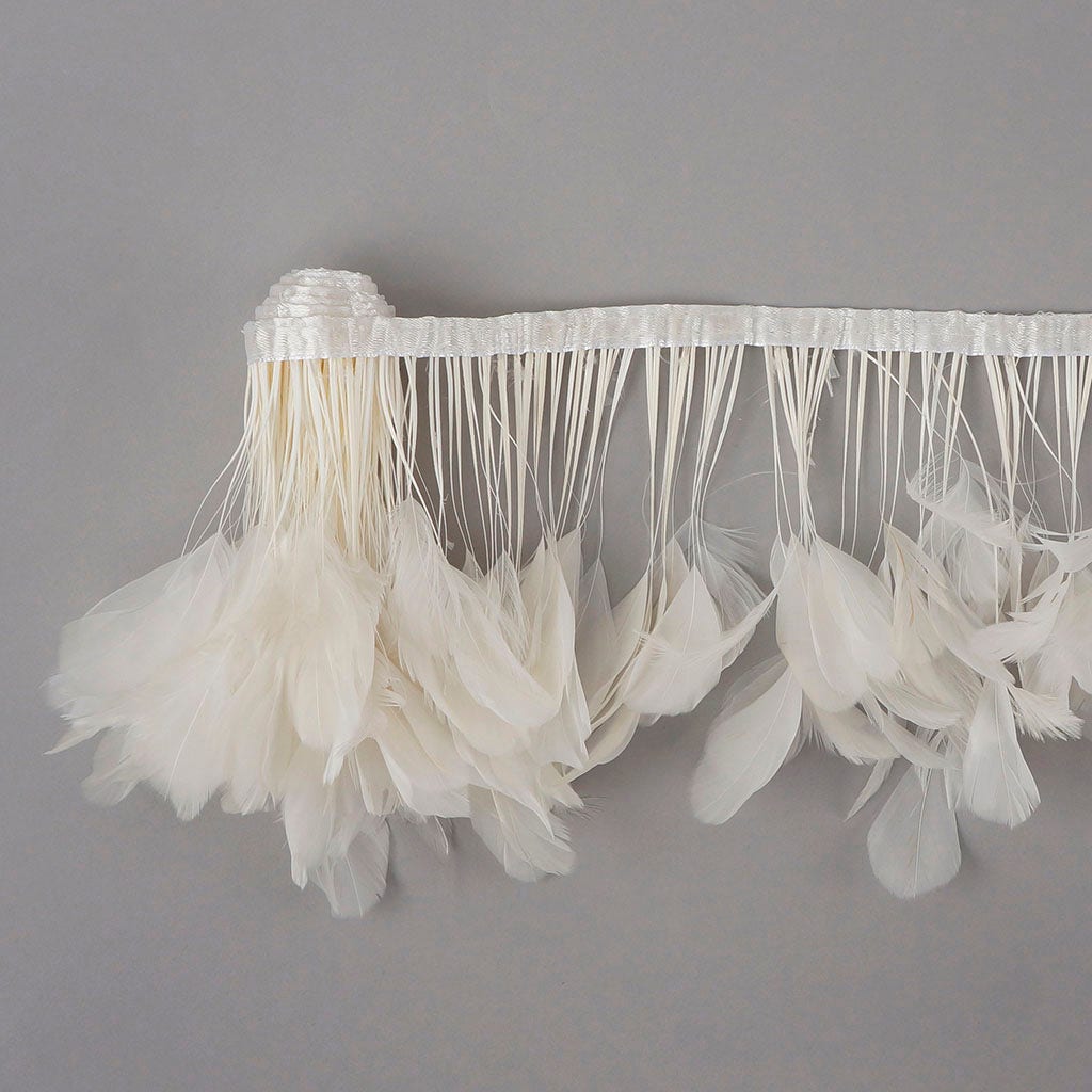 Stripped White-Dyed Coque Fringe - White