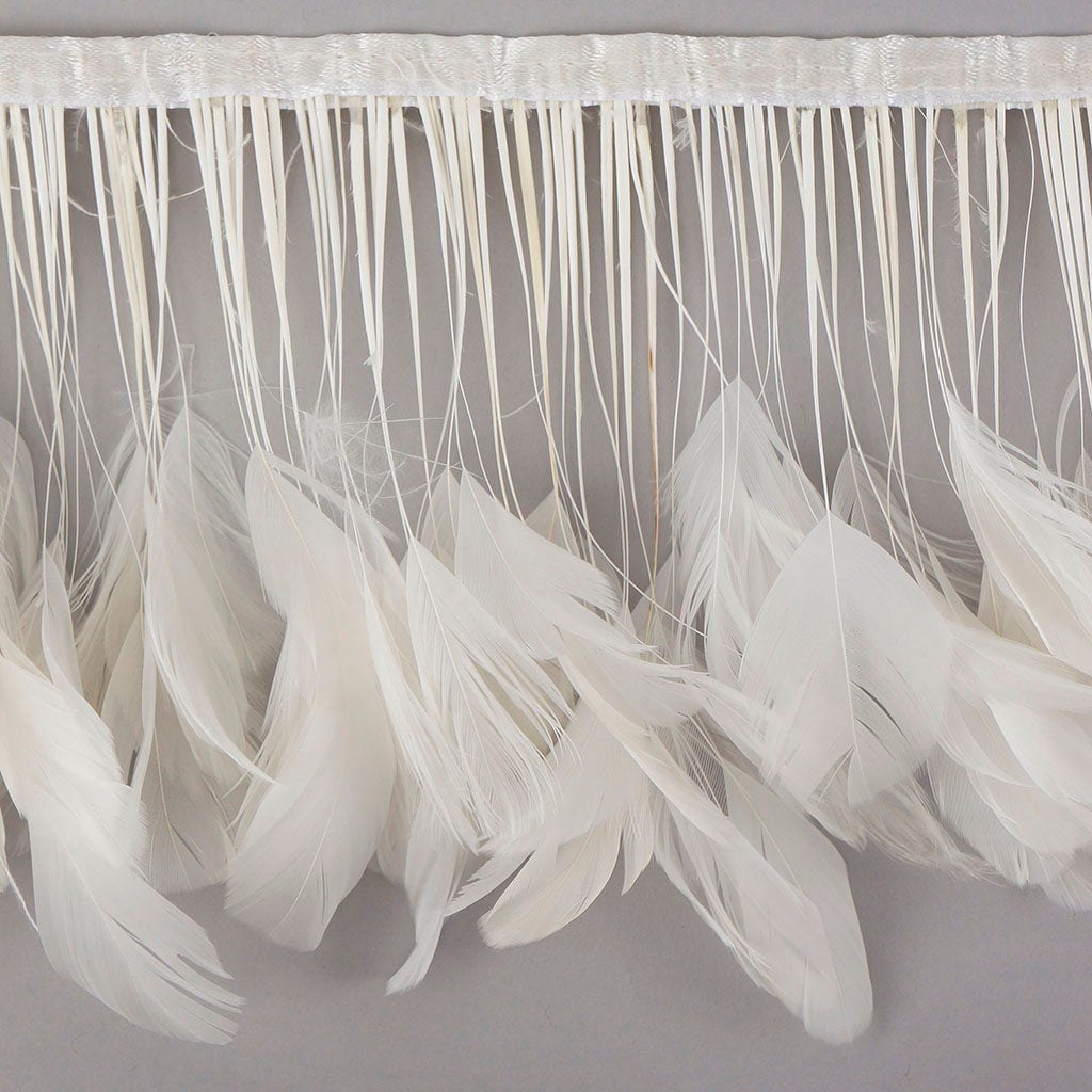 Stripped White-Dyed Coque Fringe - White