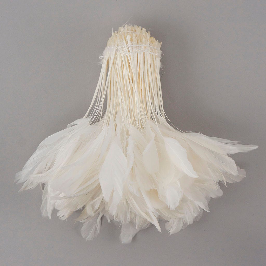 Stripped Rooster Coque Tails Feathers Bleach White 4-6” Strung [1 yard]