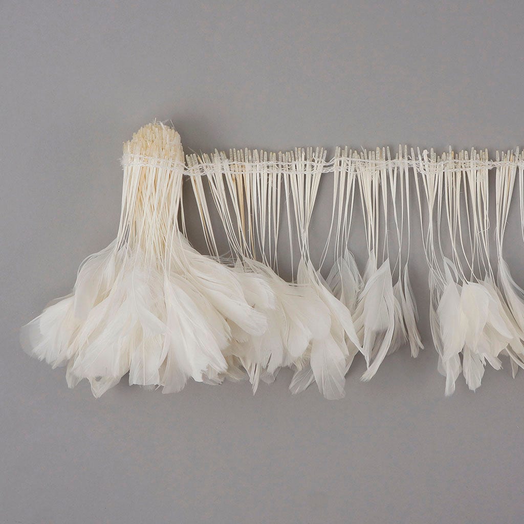 Stripped Rooster Coque Tails Feathers Bleach White 4-6” Strung [1 yard]