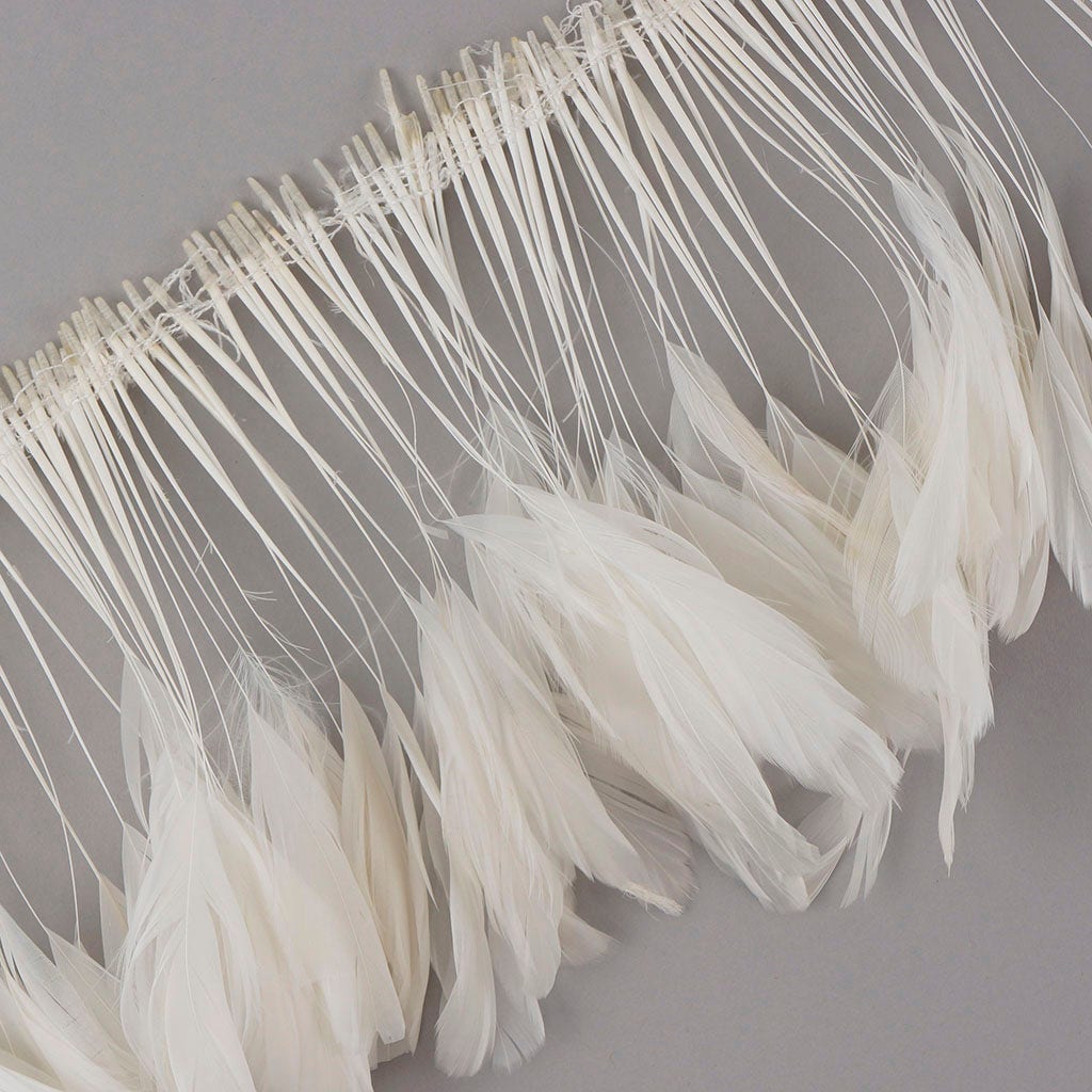Stripped Rooster Coque Tails Feathers Bleach White 4-6” Strung [1 yard]