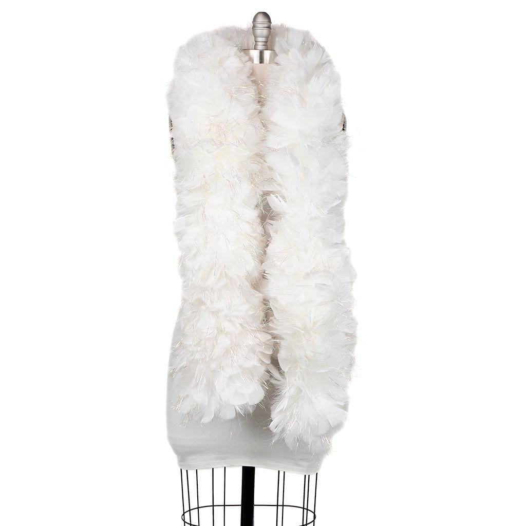 Turkey Feather Boa 8-10" - White/Opal Lurex
