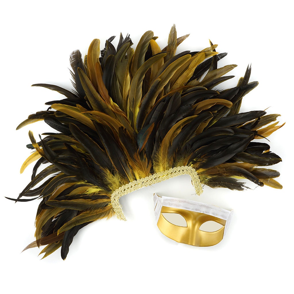 Feather Headdress Mask-Dyed Yellow