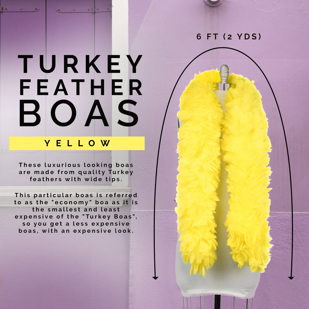 Turkey Feather Boa 6-8"- Fluorescent Yellow